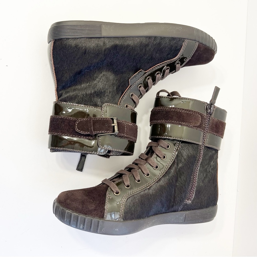 Cole Haan Nike Air Soles Cow Fur Brown Sneaker Boots Size 8.5